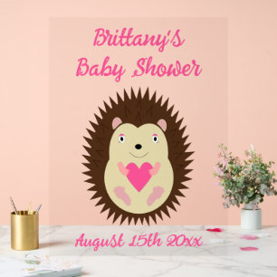 Pretty Pink Baby Girl Hedgehog Baby Shower Acrylic Sign