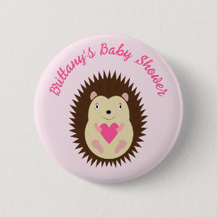 Pretty Pink Baby Girl Hedgehog Baby Shower Button