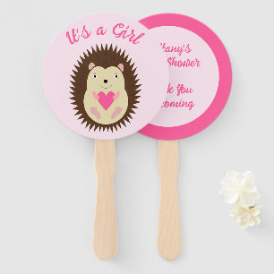 Pretty Pink Baby Girl Hedgehog Baby Shower Hand Fan