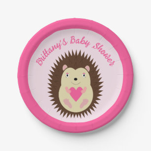 Pretty Pink Baby Girl Hedgehog Baby Shower Paper Plates