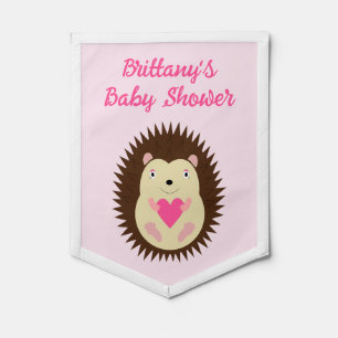 Pretty Pink Baby Girl Hedgehog Baby Shower Pennant