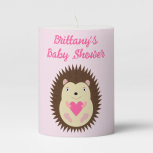 Pretty Pink Baby Girl Hedgehog Baby Shower Pillar Candle