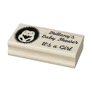 Pretty Pink Baby Girl Hedgehog Baby Shower Rubber Stamp