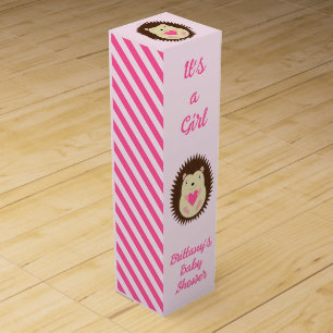 Pretty Pink Baby Girl Hedgehog Baby Shower Wine Box