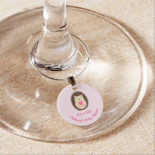 Pretty Pink Baby Girl Hedgehog Baby Shower Wine Charm
