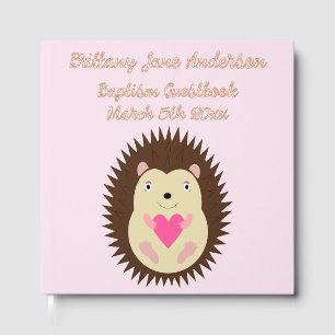 Pretty Pink Baby Girl Hedgehog Baptism Foil Guest Book