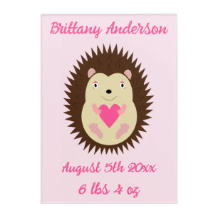 Pretty Pink Baby Girl Hedgehog Custom Acrylic Print
