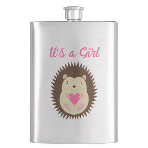 Pretty Pink Baby Girl Hedgehog Custom Flask