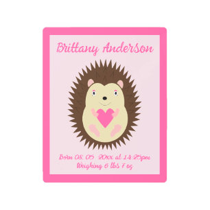 Pretty Pink Baby Girl Hedgehog Custom Metal Print