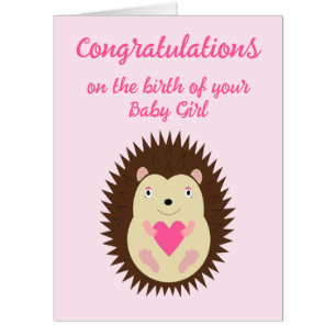 Pretty Pink Baby Girl Hedgehog New Baby Card