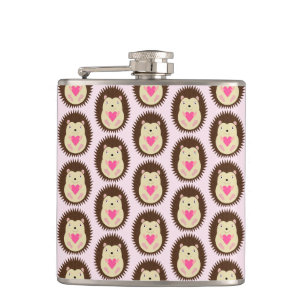 Pretty Pink Baby Girl Hedgehog Patterned Flask