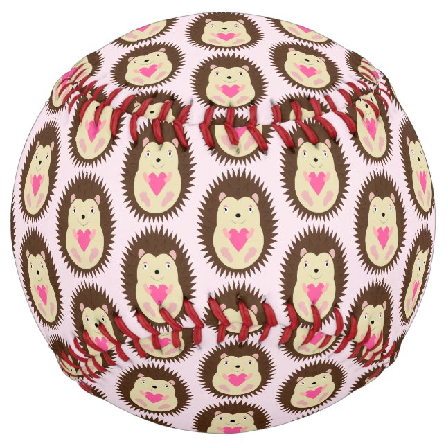 Pretty Pink Baby Girl Hedgehog Patterned Softball (Front)