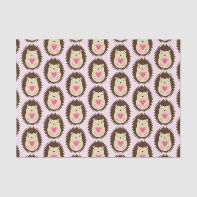 Pretty Pink Baby Girl Hedgehog Patterned Tissue Paper (Front)