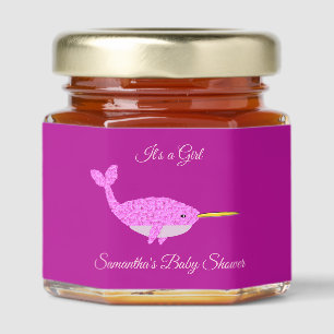 Pretty Pink Baby Girl Narwhal Baby Shower Custom Honey Jar Favors
