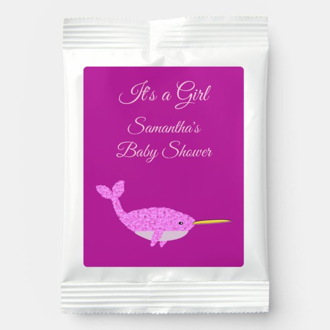 Pretty Pink Baby Girl Narwhal Baby Shower Custom Margarita Drink Mix (Front)
