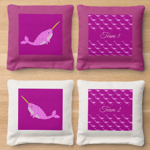 Pretty Pink Baby Girl Narwhal Custom Cornhole Bags