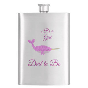 Pretty Pink Baby Girl Narwhal Custom Dad to Be Flask