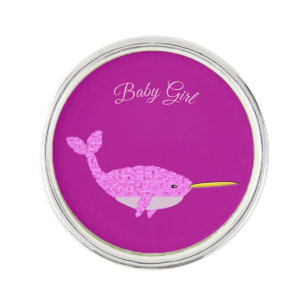 Pretty Pink Baby Girl Narwhal Custom Gender Reveal Lapel Pin