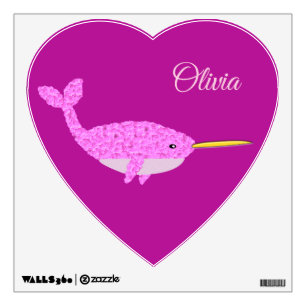 Pretty Pink Baby Girl Narwhal Custom Name Nursery Wall Decal