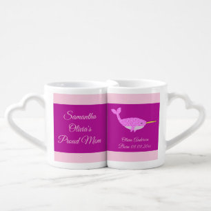 Pretty Pink Baby Girl Narwhal Custom New Parents Coffee Mug Set