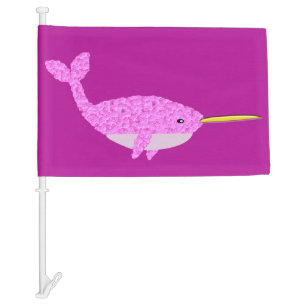 Pretty Pink Baby Girl Narwhal Custom Pregnancy Car Flag