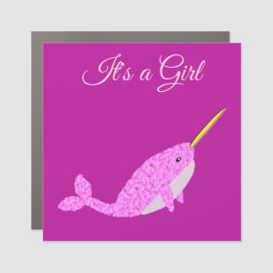 Pretty Pink Baby Girl Narwhal Gender Reveal Custom Car Magnet