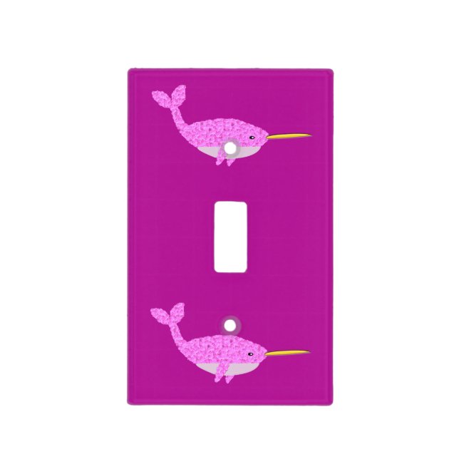 Pretty Pink Baby Girl Narwhal Nursery Light Switch Cover (Front)