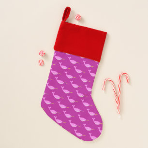Pretty Pink Baby Girl Narwhal Patterned Christmas Stocking