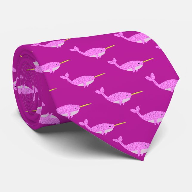 Pretty Pink Baby Girl Narwhal Patterned Neck Tie (Rolled)