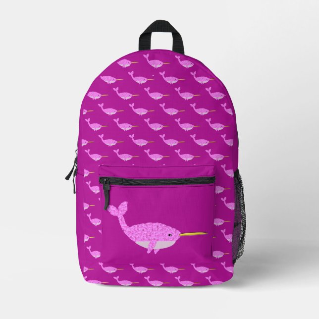 Pretty Pink Baby Girl Narwhal Printed Backpack (Front)