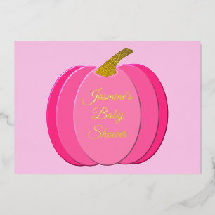 Pretty Pink Baby Girl Pumpkin Baby Shower Custom Foil Invitation