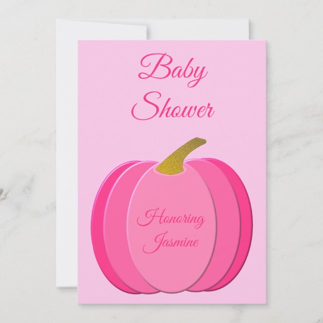 Pretty Pink Baby Girl Pumpkin Baby Shower Custom Invitation (Front)