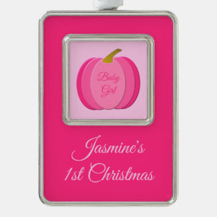 Pretty Pink Baby Girl Pumpkin Custom 1st Christmas Ornament