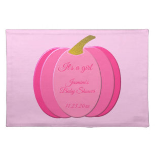 Pretty Pink Baby Girl Pumpkin Custom Baby Shower Cloth Placemat