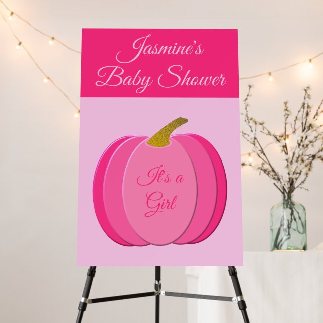 Pretty Pink Baby Girl Pumpkin Custom Baby Shower Foam Board (In Situ (Stand))