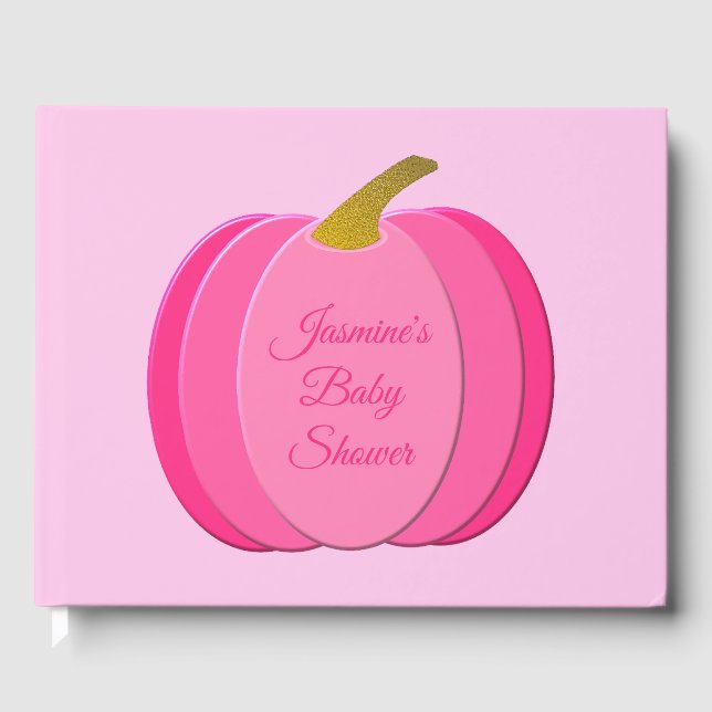 Pretty Pink Baby Girl Pumpkin Custom Baby Shower Guest Book (Front)
