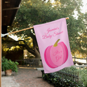 Pretty Pink Baby Girl Pumpkin Custom Baby Shower House Flag