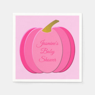 Pretty Pink Baby Girl Pumpkin Custom Baby Shower Napkins