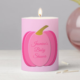 Pretty Pink Baby Girl Pumpkin Custom Baby Shower Pillar Candle