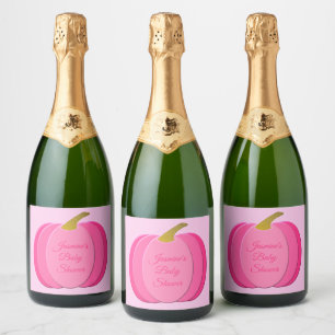 Pretty Pink Baby Girl Pumpkin Custom Baby Shower Sparkling Wine Label
