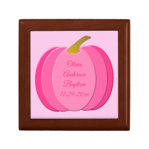 Pretty Pink Baby Girl Pumpkin Custom Baptism Gift Box