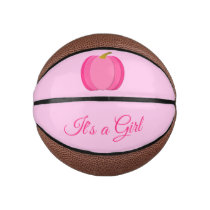 Pretty Pink Baby Girl Pumpkin Custom Gender Reveal Mini Basketball