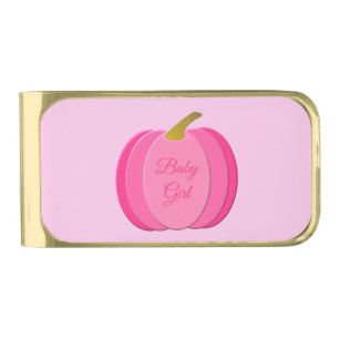 Pretty Pink Baby Girl Pumpkin Custom Gold Finish Money Clip
