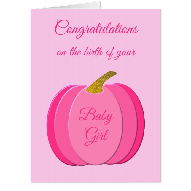 Pretty Pink Baby Girl Pumpkin Custom New Baby Card (Front)