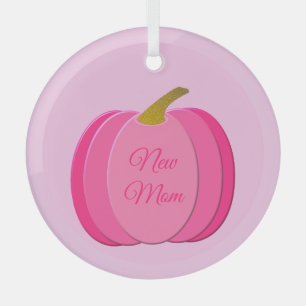 Pretty Pink Baby Girl Pumpkin Custom New Mom Glass Ornament