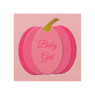 Pretty Pink Baby Girl Pumpkin Custom Wood Wall Art