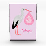 Pretty Pink Baby Girl Stork Acrylic Award<br><div class="desc">This awesome acrylic keepsake features a graphic image of a cute white Stork with black tail feathers holding onto a pale pink bundle of blankets. There is pink text on the bundle that says "Baby Girl". This design is perfect for celebrating a baby girl.</div>