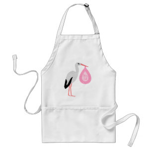Pretty Pink Baby Girl Stork Adult Apron