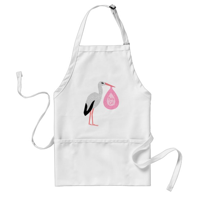 Pretty Pink Baby Girl Stork Adult Apron (Front)