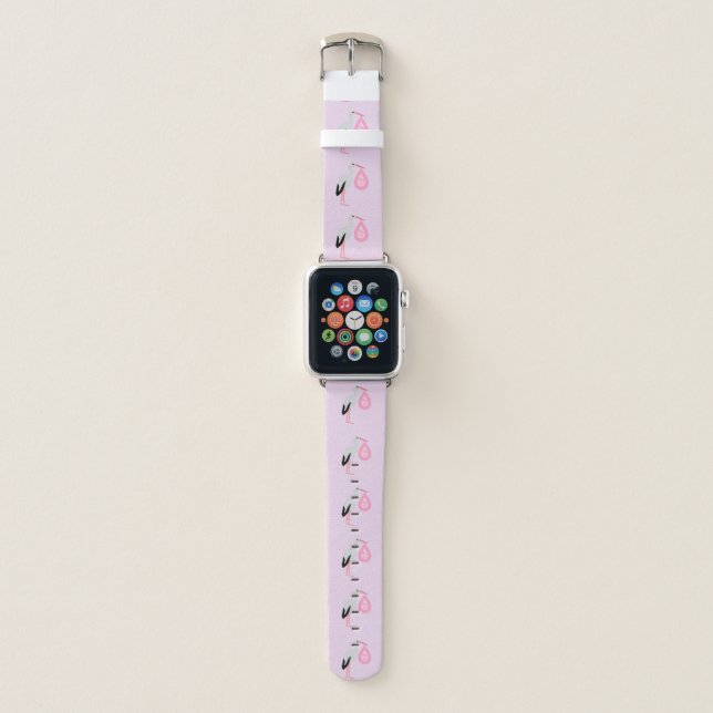 Pretty Pink Baby Girl Stork Apple Watch Band (Front)